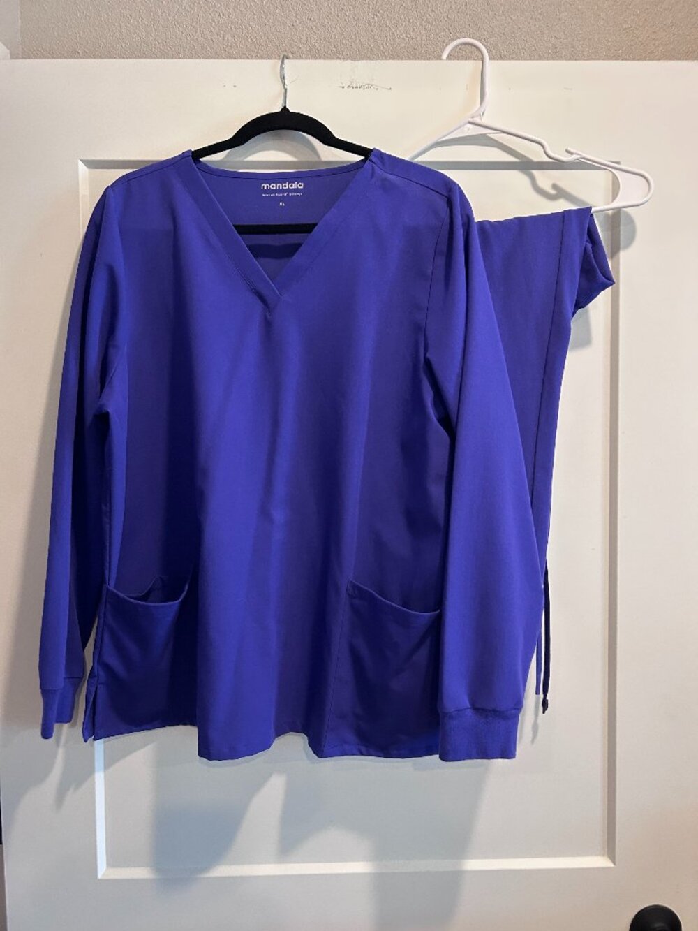 Mandala Scrub Set XL Purple Long Sleeve 6 Pocket Top & Jogger Pants